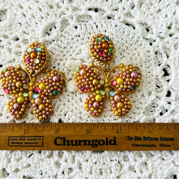 Vintage Rare Jacky De G Paris Runway Butterfly clip Earrings, HUGE OOAK - Picture 5 of 11